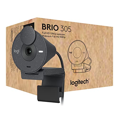 Logitech Brio 305 Webcam Full Hd 1080P, Copriobiettivo Per Proteggere La Privacy, Microfoni Mono, Riduzione Del Rumore, Usb-C, Correzione Della Luce,