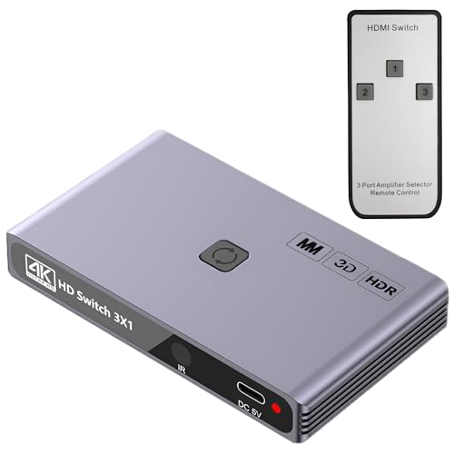 Mmobiel Switch Hdmi 4K@60Hz 3 In 1 Out - Sdoppiatore Hdmi Bidirezionale - Hub Switch Hdmi Con Telecomando - Hub Hdmi Per Tv, Monitor Ecc. - Compatibil