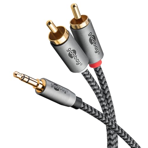 Goobay 65285 Cavo Ausiliario Stereo Da Rca A Jack 3,5 1M / Cavo Audio Ausiliario Hifi Per Smartphone; Console; Sistema / Guaina In Tessuto / Placcato