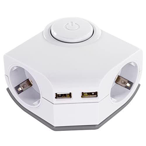 Rev 0015400103 - Presa Angolare Multipla Con 2 Prese Usb, 150 Cm, 2300 W, 16 A, Colore: Bianco
