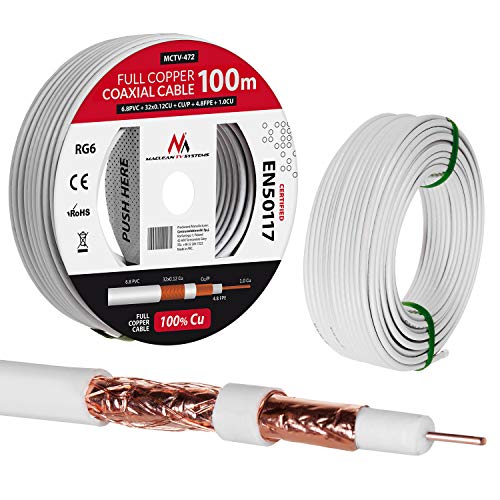 Maclean Mctv-472 - Cavo Coassiale Rg6 In Puro Rame 100% Cu Coassiale Per Antenna Satellitare Tv (100 M)