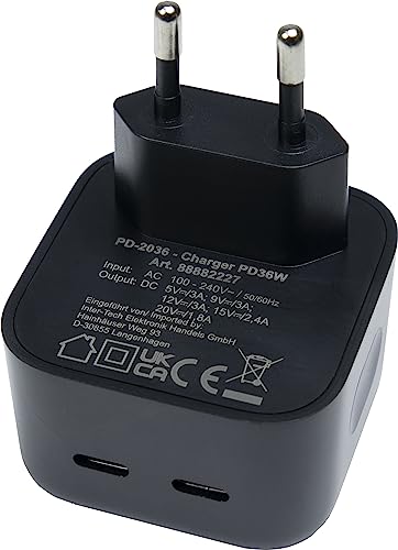 Inter-Tech Pd Charger Usb C, Psu Pd-2036, Pd 36 W, Nero