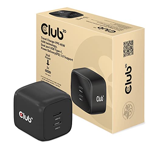 Cargador De Viaje Club3D 2Xusb Tipo C, Pd 45W