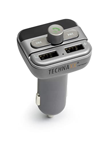 Technaxx Trasmettitore Fm Bluetooth Per Auto, Kit Vivavoce Con 2 Porte Di Ricarica Usb – Lettore Musicale Mp3/Wma, Radio, Display Di Frequenza Led Int