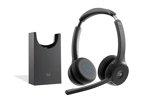 Cisco Cuffie 722 - Cuffia Bluetooth Biaurale Wireless, Pulsante Webex, Adattatore Bluetooth Usb-A Hd, Custodia Morbida, Base Di Ricarica, Un Anno Di G