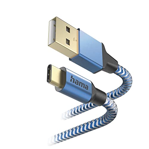 Hama Cavo Di Ricarica In Nylon Riflettente Da Usb A A Usb-C, 1,5 M, Blu