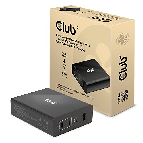 Club3D Cargador 3Xusb Tipo C, 1Xusb A, Pd 132W Retail