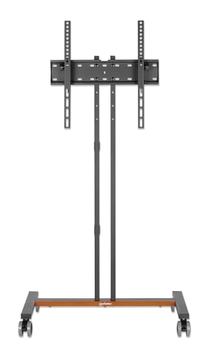 Manhattan Supporto Per Tv Compatto Su Rotelle/Piedistallo Per Schermi Da 34" A 55" E Fino A 35 Kg, Inclinabile A -10°, Design Salvaspazio, Nero/Marron