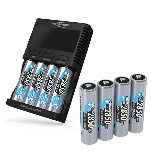 Ansmann Powerline 4 Caricabatterie Per Batterie Ricaricabili Aa/Aaa/C/D Nimh & Celle Rotonde Li-Ion 18650/26650 Caricabatterie Con 4 Programmi Di Cari