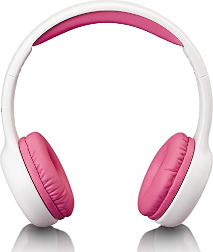 Lenco Hp-010 - Cuffie Per Bambini, Con Limitazione Del Volume A 85 Db, Auricolari Morbidi, Cavo Da 120 Cm, Con Adesivi, Colore: Bianco/Rosa