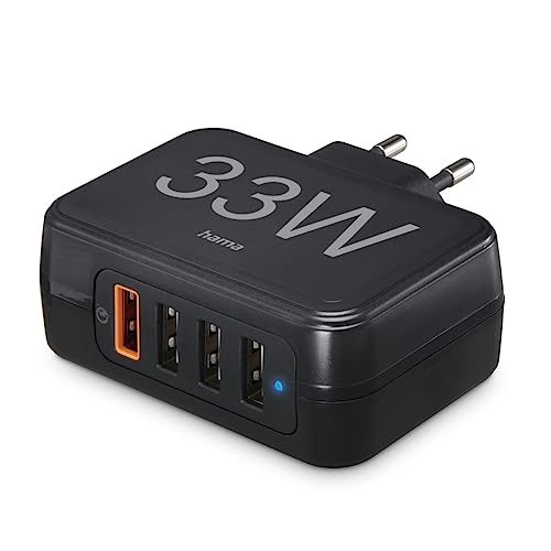 Hama - Stazione Di Ricarica Da Rete, 4 Porte, Quick Charger, Qualcomm 3.0, 4 X Usb-A, 33 W, Nero
