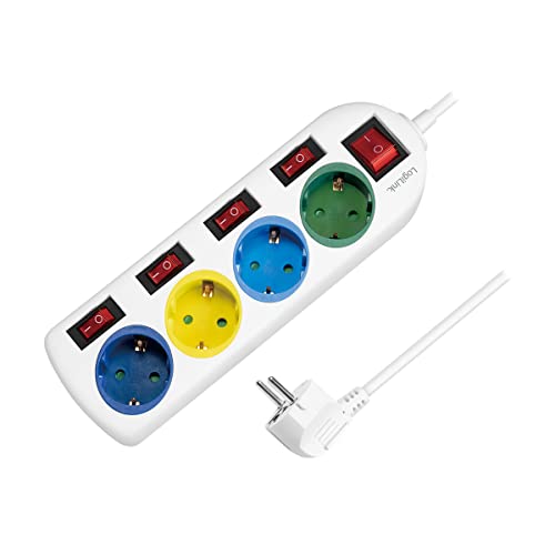 Logilink Lps257 - Ciabatta Elettrica A 4 Prese (Cee 7/3), Con 5 Interruttori On/Off, Con Protezione Contro Le Sovratensioni + Con Otturatore Di Sicure