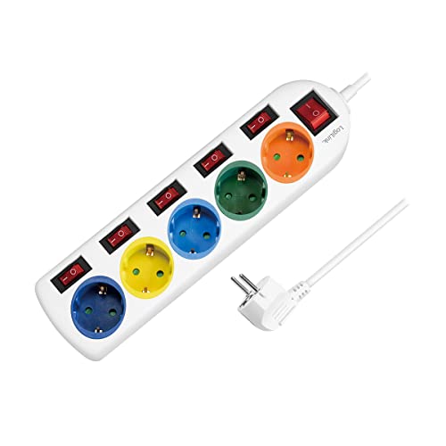 Logilink Regleta De Enchufes De 5 Tomas, 5Xcee 7/3, W. 6Interruptores, Coloridos