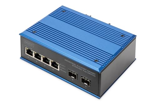 Digitus Switch Di Rete Industriale A 6 Porte Gigabit Ethernet Poe - 4X Rj45 + 2X Sfp Uplink - 30W Poe Budget Per Porta - Protezione Ip40 - Montaggio S