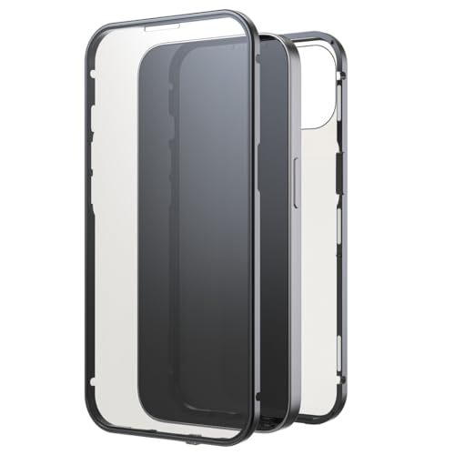 Black Rock - Custodia In Vetro A 360 Gradi, Adatta Per Apple Iphone 13 I, Chiusura Magnetica, Trasparente Con Cornice Nera)