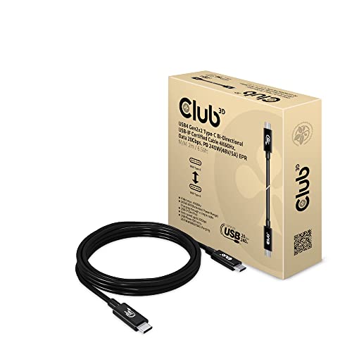 Club3D Cac-1575 Usb4 Gen2X2 Type-C Bi-Directional Cable 4K60Hz Data 20Gbps Pd 240W(48V/5A) Epr M/M 2M/6.56Ft