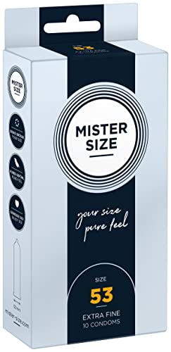 Mister Size – Pure Feel Profilattici Lubrificanti (Extra Sottili, Extra Lubrificati) / Taglia Individuale 53 Mm A Un Pacco Da 10 - Preservativi Sottil