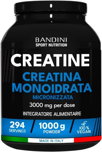 Bandini® Creatina Monoidrata Micronizzata 1Kg/1000G Mercurio Free In Polvere Pura E Vegana Al 100% - Integratore Alimentare Per Palestra, Sport, Fitne