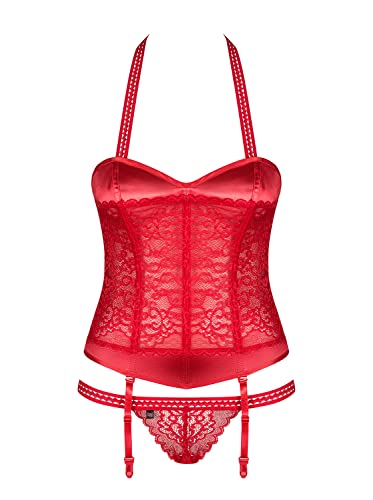 Obsessive Corsetto Seducente Con Pizzo Floreale, Colore: Rosso, L-Xl