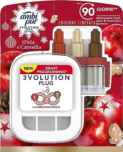 Ambi Pur 3Volution Profumatore Per Ambienti, Diffusore Elettrico E Ricarica, Edizione Limitata, Fragranza Mela E Cannella, Tecnologia Elimina Odori, F