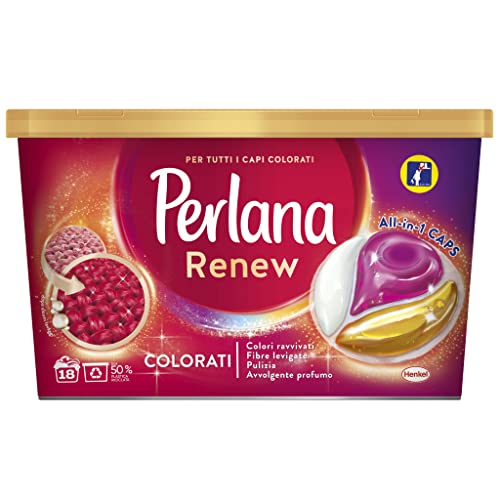 Perlana Renew Caps Colorati, Detersivo Lavatrice Capsule, Nuova Formula 3In1, Ideale Per Tutti I Capi Colorati, Confezione Singola Da 18 Lavaggi