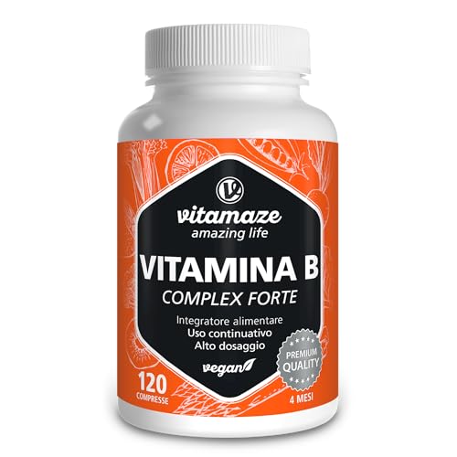 Vitamaze® Vitamina B Complex Forte +140 Mg De Tutte Le Vitamine Gruppo B, 120 Compresse Per 4 Mesi De Vitamina B1, Vitamina B3, Vitamina B6, Biotina,