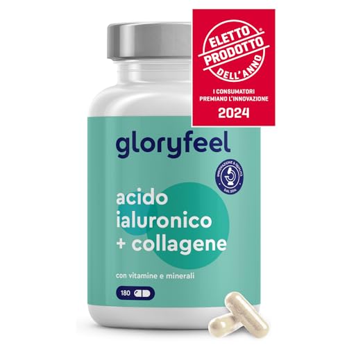 Collagene E Acido Ialuronico, 180 Capsule, Con Vitamina C, Biotina, Zinco E Selenio, 1000Mg Collagene Idrolizzato + 200Mg Acido Ialuronico Con Bambù &