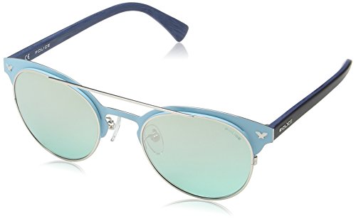 Police - Occhiali Da Sole S8950 Momentum 2 Rotondi, Semi Matt Turquoise & Dark Blue Frame/Aqua Mirror Lens