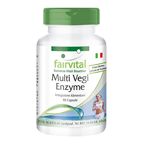 Fairvital | Multi Vegi Enzyme - Complesso Enzimatico 100% Vegetale Con Bromelina + Papaina + Amilasi + Lipasi + Proteasi + Rutina - 90 Capsule (Drcaps
