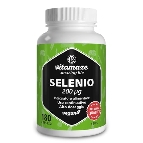 Vitamaze® Selenio 200 Mcg Alto Dosaggio, 6 Mesi Di Trattamento, Compresse Vegan, Selenio Organico Qualità Tedesca, Naturale Selenio Integratore Senza