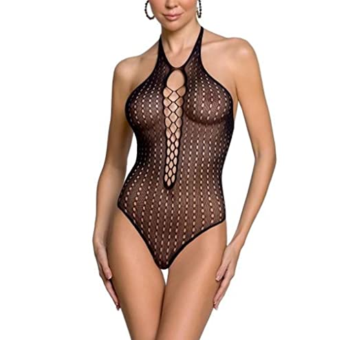 Passion Woman Bodystockings - Biancheria Intima Erotica In Pelle E Lattice, Da Donna, Taglia Unica, Colore: Nero