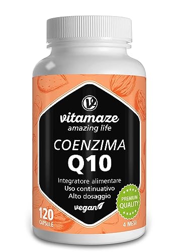 Vitamaze® Coenzima Q10 200 Mg Per Capsula Vegano, 120 Capsule Per 4 Mesi, Ubichinone Con La Migliore Biodisponibilità, Integratore Alimentare Senza Ad