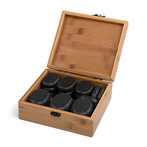 Hot Stone Set Of 18 In Bamboo Decorative Box By Bodynova
