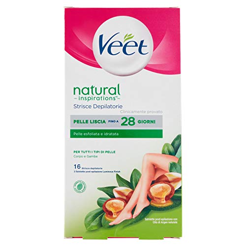 Veet Strisce Depilatorie Corpo Natural Inspirations Argan Oil, 16 Pezzi, Confezione Da 6 Pezzi