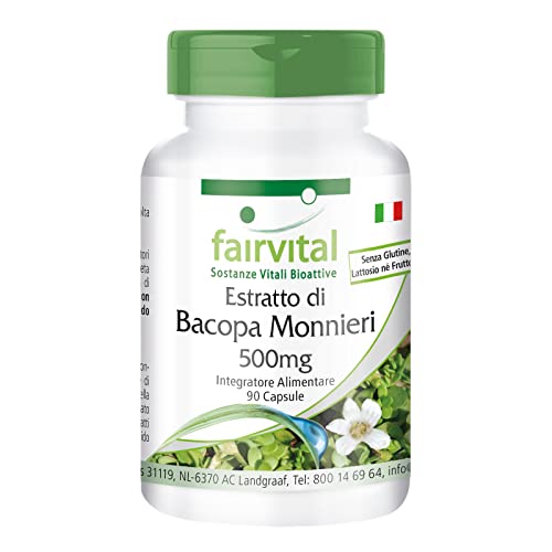 Fairvital | Estratto Di Bacopa Monnieri 500Mg (Brahmi), Standardizzato Al 20% Di Bacoside, Vegan, 90 Capsule