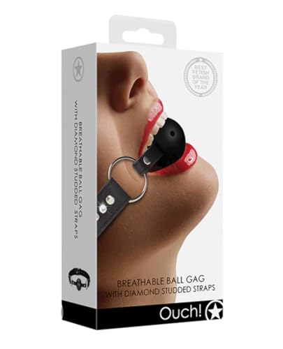 Shots Ouch! Diamond - Breathable Ball Gag With Diamond Studded Straps - Black