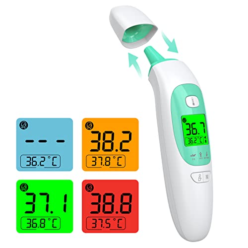 Kkmier Termometro Auricolare 4 In 1, Termometro Infrarossi Da Fronte E Orecchio Professionale Con Allarme Febbre A 3 Colori, Termoscanner Per Febbre P