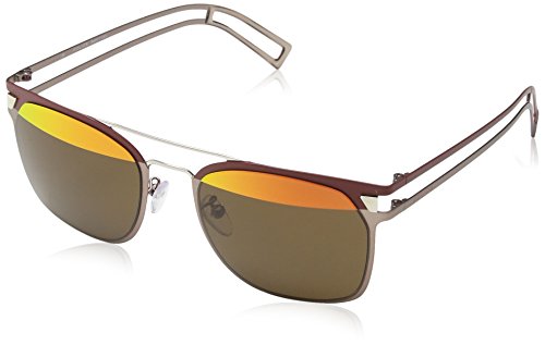 Police - Occhiali Da Sole S8958 Neymar Jr 4 Rettangolari, Burgundy & Bronze Frame/Red Mirror/Brown Split Lens