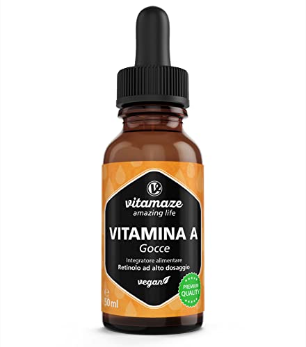 Vitamina A Gocce 5000 Ui Ad Alto Dosaggio Per Dose Giornaliera, Retinolo Vegano & Liquido, 50 Ml (1700 Gocce), Alta Biodisponibilità, Integratore Alim