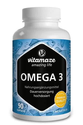 Vitamaze® Omega 3 1000Mg Per 1 Capsula (Per 3 Mesi) Alto Dosaggio, Puro Olio Di Pesce Con 400 Mg (40%) Epa E 300 Mg (30%) Dha Per Capsule, Fos Certifi