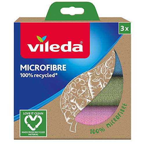 Vileda Microfibre Recycled 3 Panni Multiuso, Multicolore, Poliestere, 3 Unità (Confezione Da 1)