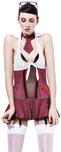 Fever Student, Grade A, Dress With Crotchless Panties, Tie & Suspenders, (L)