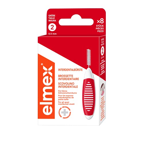 Elmex Spazzolino Interdentale Rosso (Misura 2, 0,50 Mm), 1 X 8 Pezzi – Spazzole Interdentali Per La Pulizia Di Piccoli Spazi Interdentali