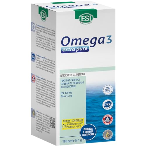 Esi - Omega 3 Extra Pure, Integratore Alimentare Di Olio Di Pesce Concentrato, Con Vitamina E, Contribuisce Ai Normali Livelli Di Trigliceridi E Alla
