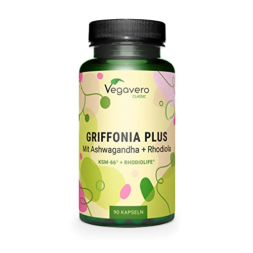 Griffonia 5-Htp Vegavero® | Con Ashwagandha Ksm-66® E Rhodiola Rosea | 20% 5Htp (5-Idrossitriptofano) | Integratore Precursore Serotonina | Senza Addi
