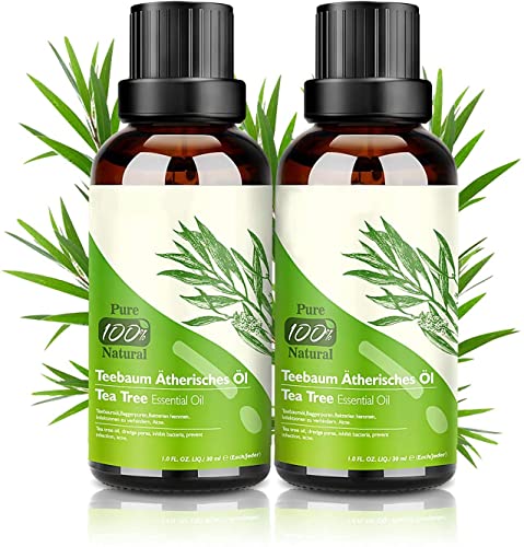 Tea Tree Oil Puro 100% Olio Essenziale Tea Tree 2 Pack - Olio Di Acne Naturale Anti Acne E Brufoli Aromaterapia 30Ml