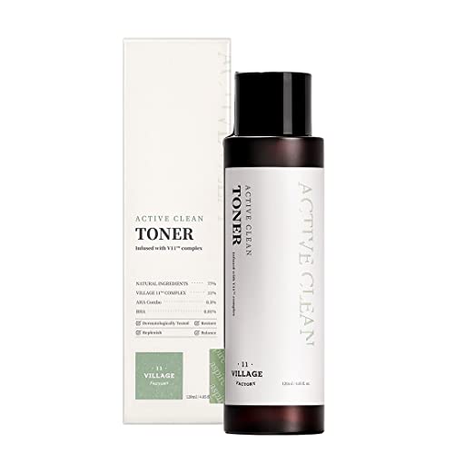 Village 11 Factory Tonico Per Il Viso Active Clean (120 Ml) Aha, Bha, Acne E Pelle Grassa, Ph Delicato, Idratante Ed Esfoliante (Active Clean Gel Tone