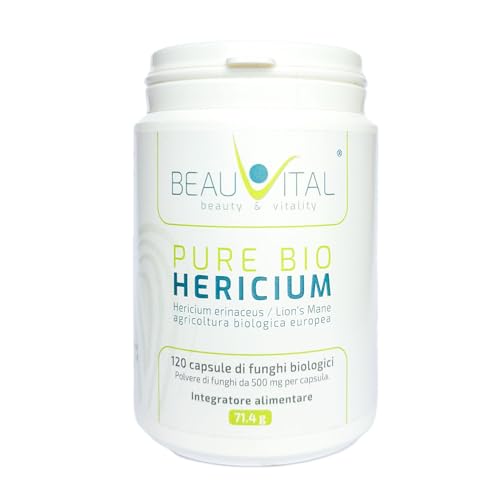 Pure Bio Hericium Erinaceus | 120 Capsule Da 500 Mg Lion´S Mane Polvere Funghi Medicinali Biologico Dell'Ue, Vegano, Senza Additivi Artificiali