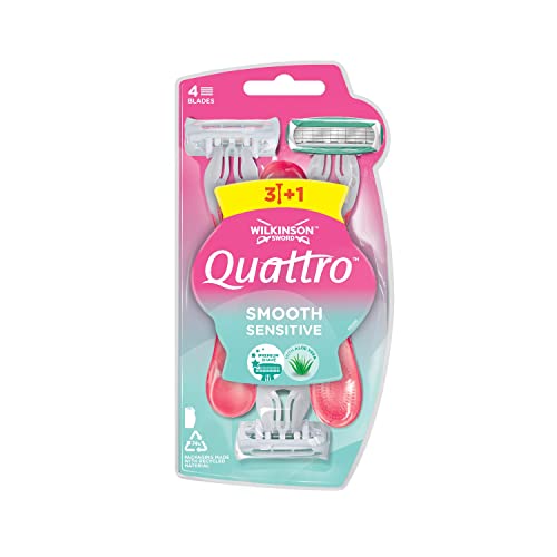 Wilkinson Sword - Rasoio Usa&Getta Quattro For Women - Pack Da 3 Rasoi Usa E Getta Per Donna + 1 Omaggio, 1 Unità, 1