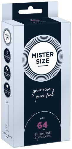 Mister Size – Pure Feel Profilattici Lubrificanti (Extra Sottili, Extra Lubrificati) / Taglia Individuale 64 Mm A Un Pacco Da 10 - Preservativi Sottil